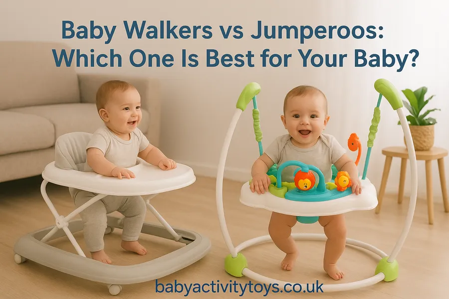 baby in walker and jumperoo