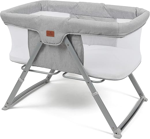 Babylo Sleep and Stay Folding Crib Folds with one Hand Includes Travel Bag, Grey, 93 L x57 W x7.5 H