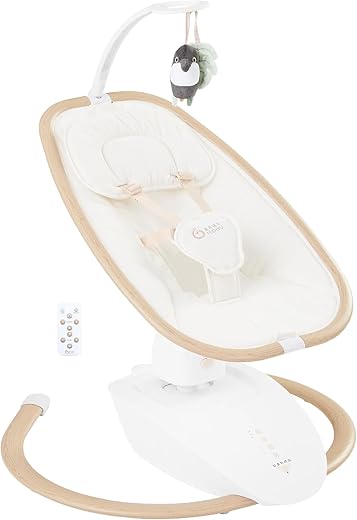 Babymoov Swoon Hoop Baby Swing, Remote Control Multi-Motion Swing Chair, 5 Rocking Movements, Programmable (10 > 30min), 8 Lullabies, Play Arch & Headrest Included, from Birth, Sand