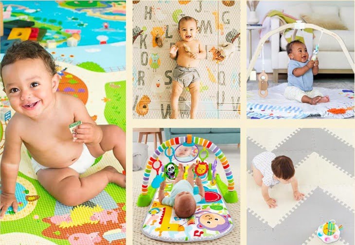 Babies using a play mat