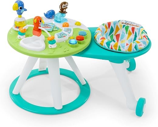 Bright Starts, Around We Go 2-in-1 Walk-Around Activity Centre and Play Table - Tropic Cool, Walker with Music, Lights and Interactive Toys, Removable Seat, Ages 6 Months plus