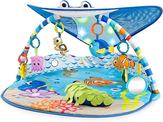 Bright Starts, Disney Baby, Finding Nemo Ocean Lights Baby Activity Gym and Play Mat with Detachable Toys, Sound and Music, Ages Newborn Plus, Blue, (Pack of 1)