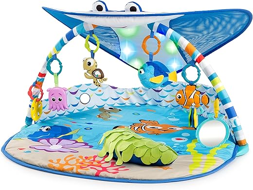 Bright Starts, Disney Baby, Finding Nemo Ocean Lights Baby Activity Gym and Play Mat with Detachable Toys, Sound and Music, Ages Newborn + (Pack of 1)