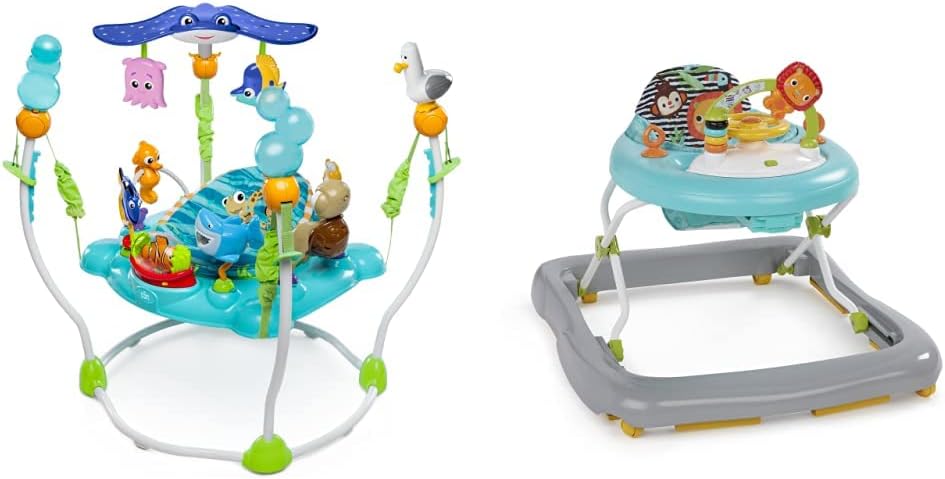Bright Starts, Disney Baby, Finding Nemo Sea of Activities Jumper, Activity Centre with 13 Activities, Lights & Zig Zag Zebra Baby Walker with Removable Activity Toy Station, Adjustable Height