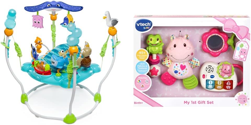 Bright Starts, Disney Baby, Finding Nemo Sea of Activities Jumper, Activity Centre with 13 Activities, Lights, Music and Ocean Sounds, Adjustable Height Baby Rattle & Baby Musical Toy