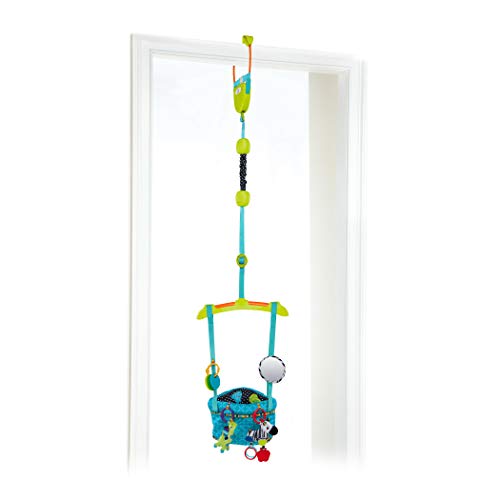 Bright Starts Door Jumper with Padded Seat, Door Clamp, Adjustable Strap, 4 Take Along Toys, Ages 6 Months +, Bounce and Spring Deluxe, 1 Count, Pack of 1