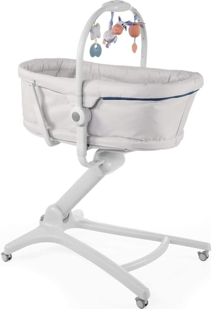 Chicco Baby Hug 4 in 1 Baby Cot from Birth to 3 Years (15 kg), Cot, Recliner Chair, Baby High Chair and First Chair, with Toy Bar, Adjustable Height and Backrest, Convertible Baby Cot and Chair- Grey
