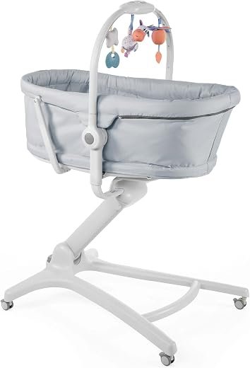 Chicco Baby Hug 4 in 1 Cot from Birth to 3 Years (15 kg) Convertible, Crib, Bounger, High Chair and Child Seat, with Play Bar, Adjustable Height and Back - Grey rey_Lux, 8.07917E+12