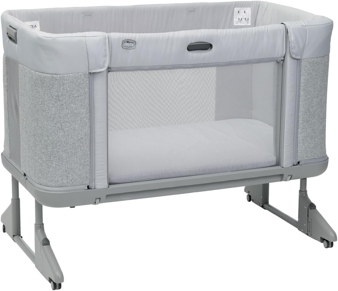 Chicco Next2Me Forever Bedside Crib & Cot, Suitable from Birth up to 4 Years with 11 Adjustable Height Positions, One-hand Opening, Becomes a Toddler Floor Bed, Ash Grey, 08079650610000