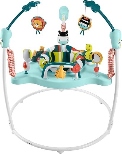Fisher-Price Baby Bouncer Colorful Corners Jumperoo Activity Center with Music Lights Sounds & Developmental Toys, HNX59