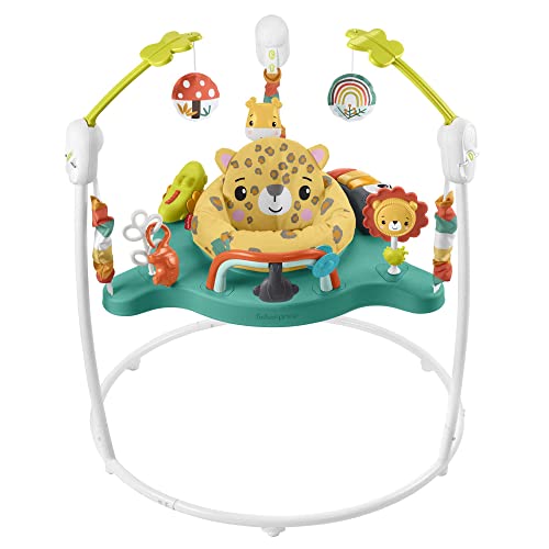 ​Fisher-Price Jumperoo Baby Activity Center with Lights Sounds and Music, Interactive Baby Bouncer, Leaping Leopard, HND47