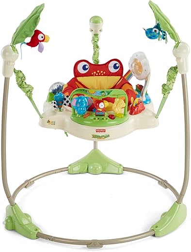 Fisher-Price Jumperoo Baby Activity Center with Lights Sounds and Music, Interactive Baby Bouncer, Rainforest, K7198