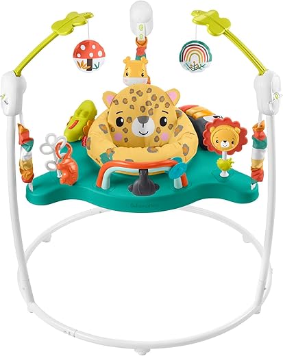 Fisher-Price Jumperoo Baby Activity Center with Lights Sounds and Music, Interactive Baby Bouncer, Leaping Leopard, HND47