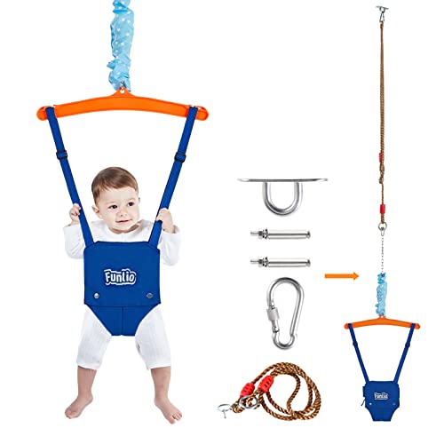 FUNLIO Baby Jumper with a Ceiling Hook for 6-24 Months, Baby Jumper for Indoor/Outdoor Play, Infant Jumper with Adjustable Chain, Easy to Assemble & Store (with a Ceiling Hook)