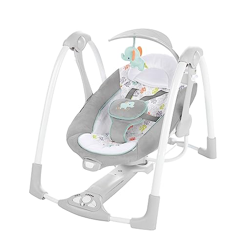 Ingenuity ConvertMe 2-in-1 Compact Portable Automatic Baby Swing & Infant Seat, Battery-Saving Vibrations, Nature Sounds, 0-9 Months 6-20 lbs (Wimberly)