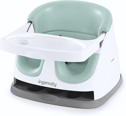 Ingenuity, Baby Base 2-in-1 Seat, Mist, Booster Chair, Dining and Feeding Seat for Toddlers, Easy to Clean with Removable and Self-Storing Tray, Ages 6 Months+