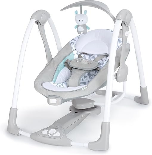 Ingenuity ConvertMe 2-in-1 Compact Portable Automatic Baby Swing & Infant Seat, Battery-Powered Vibrations, Nature Sounds, 0-9 Months 6-20 lbs (Raylan)