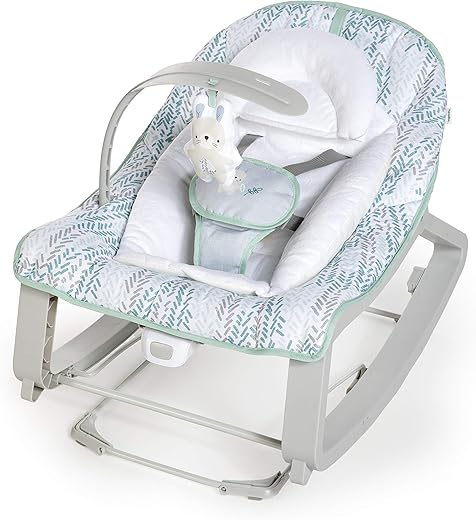 Ingenuity, Evolutive Bouncer and Jumping Seat – Keep Cozy 3-in-1 Spruce, Soothing Vibrations, Play Arch, 5 Harness Points, 2 Tilt Positions, Neutral, from Birth to 18 kg, Grey