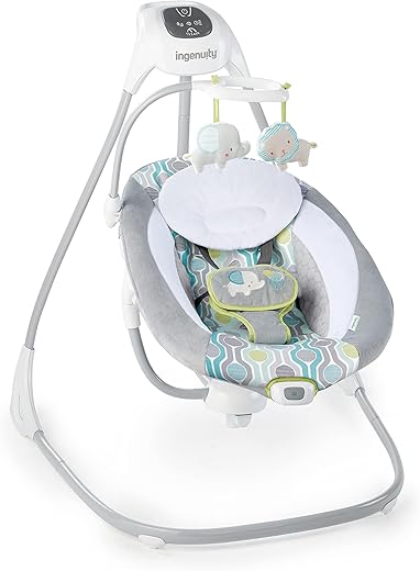 Ingenuity SimpleComfort Lightweight Compact 6-Speed Multi-Direction Baby Swing, Vibrations & Nature Sounds, 0-9 Months 6-20 lbs (Everston)