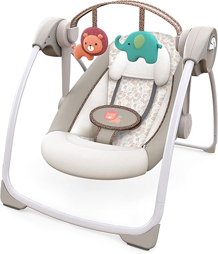 Ingenuity Soothe 'n Delight 6-Speed Compact Portable Baby Swing with Music and Toy Bar, Folds for Easy Travel - Cozy Kingdom