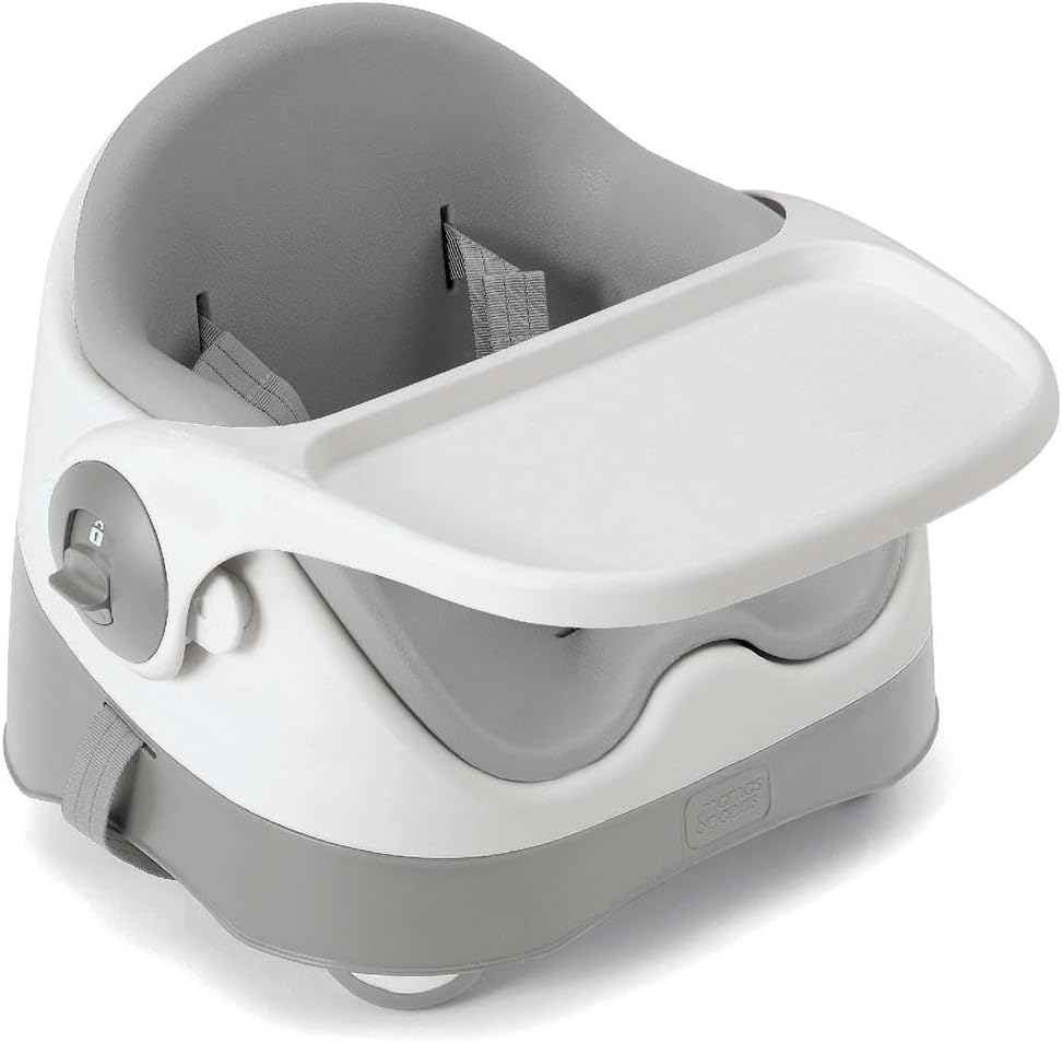Mamas & Papas Baby Bud Booster Seat for Dining, Detachable Tray, Harness, Adjustable Seat and Non-Slip Feet, Pebble Grey