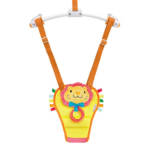 Munchkin Bounce & Play Door Frame Baby Bouncer, Adjustable Height Door Bouncer Baby Jumper, Padded Baby Stand & Jump Toy with Squeaky Nose & Baby Teether Rings, Supportive Baby Seat - Lenny the Lion