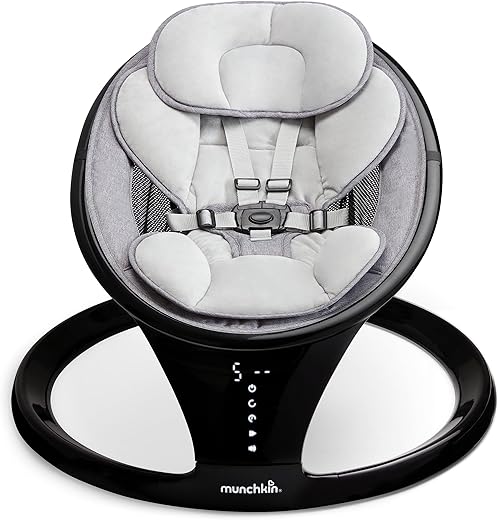 Munchkin Electric Baby Bouncer Chair, Bluetooth Enabled Baby Swing Chair, Baby Rocker & Gentle Baby Bouncing Chair, Newborn Baby Hammock, Portable Soothing Baby Chair with Motion & Sounds - Grey/Black